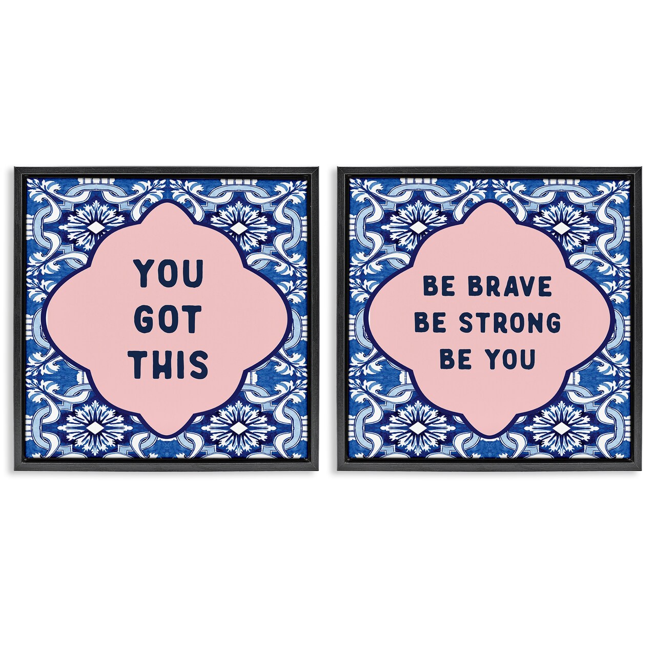 Stupell Industries Encouraging Words on Boho 2 Piece Black Framed Floater Canvas Set, design by Lettered and Lined